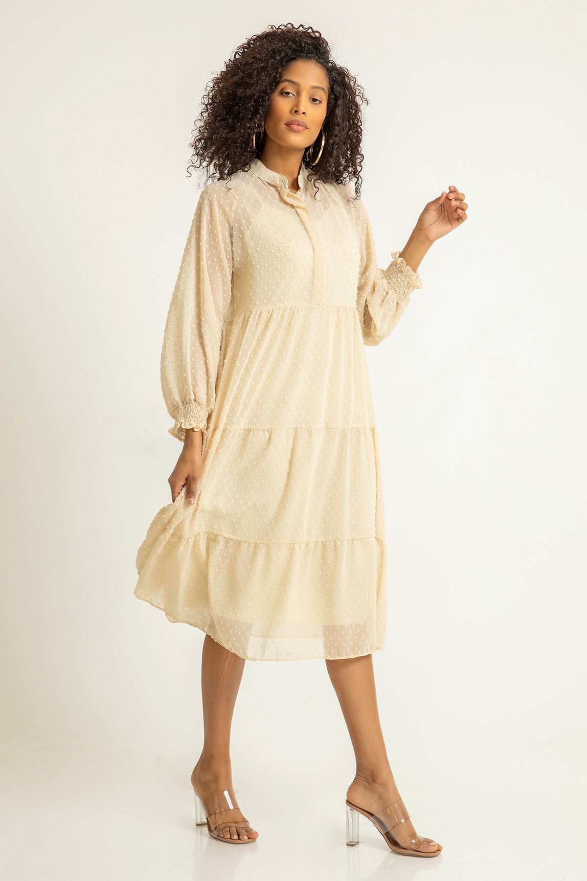 Kesme Şifon Şalaş Elbise-Taş