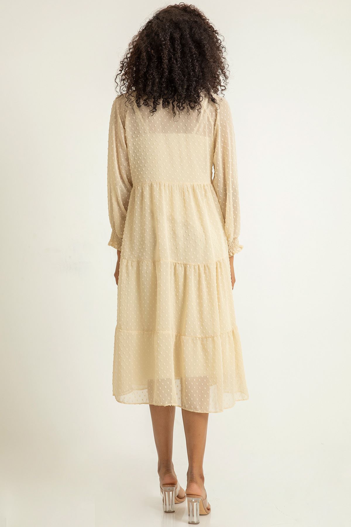 Kesme Şifon Şalaş Elbise-Taş