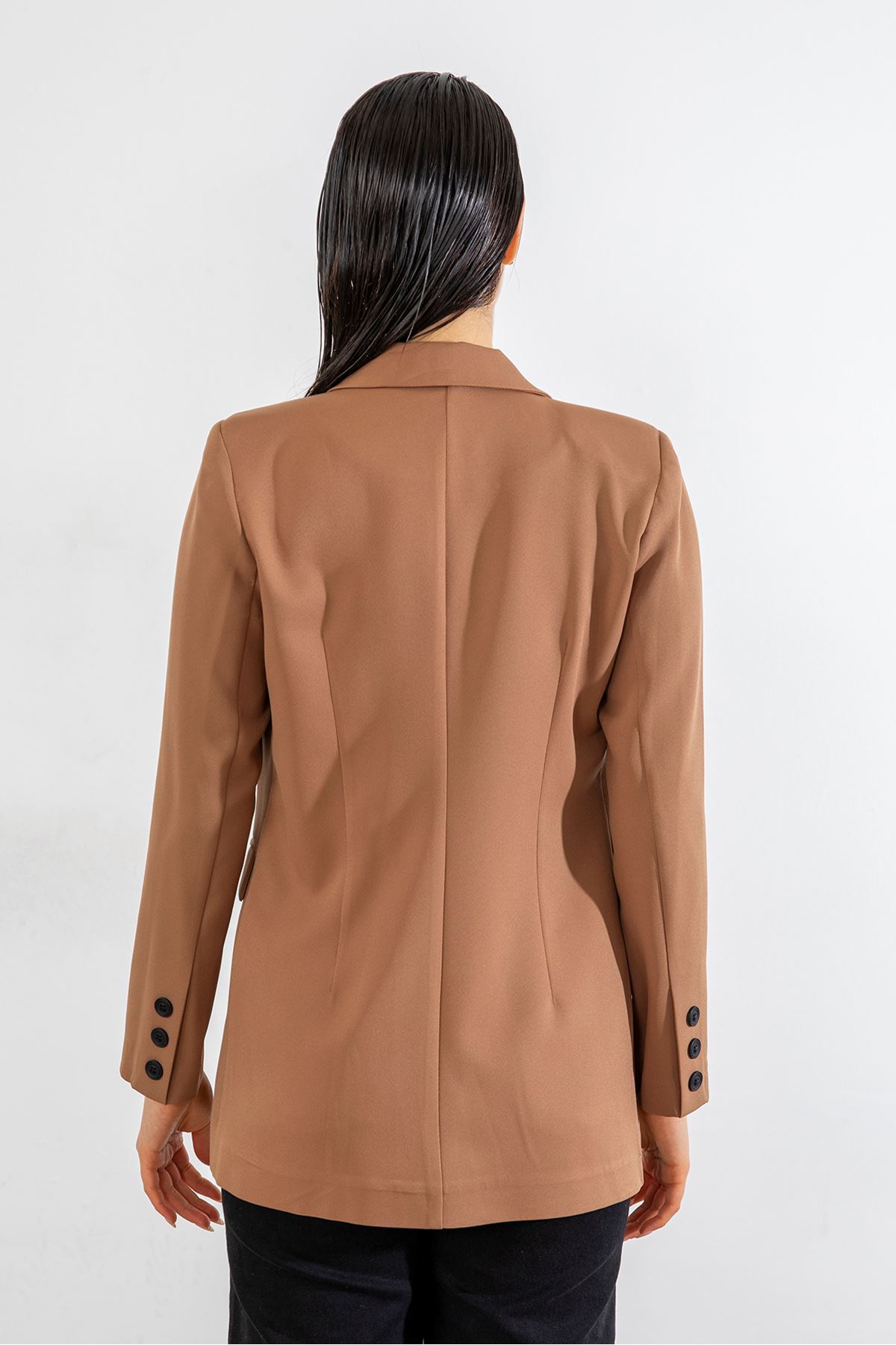 Tek Du me Blazer Ceket Camel