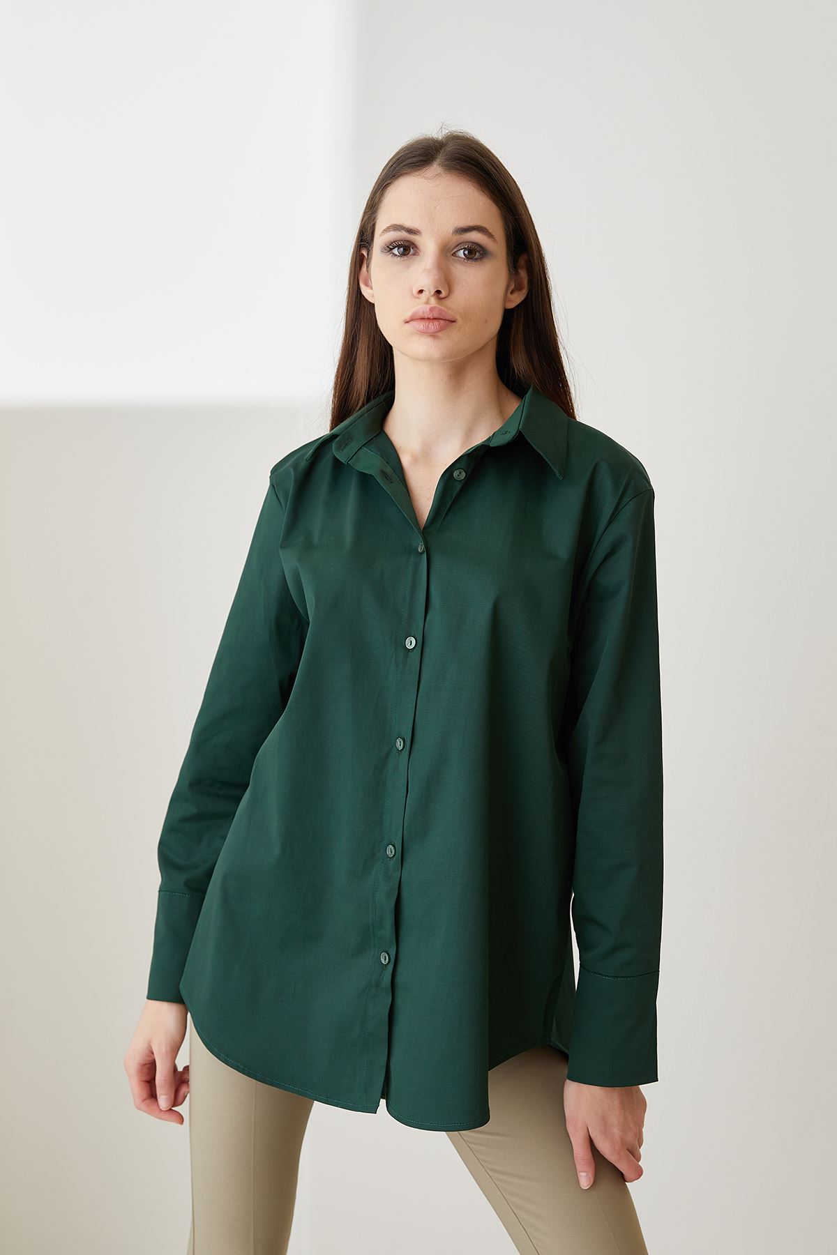 Oversize Gömlek-Koyu Yeşil