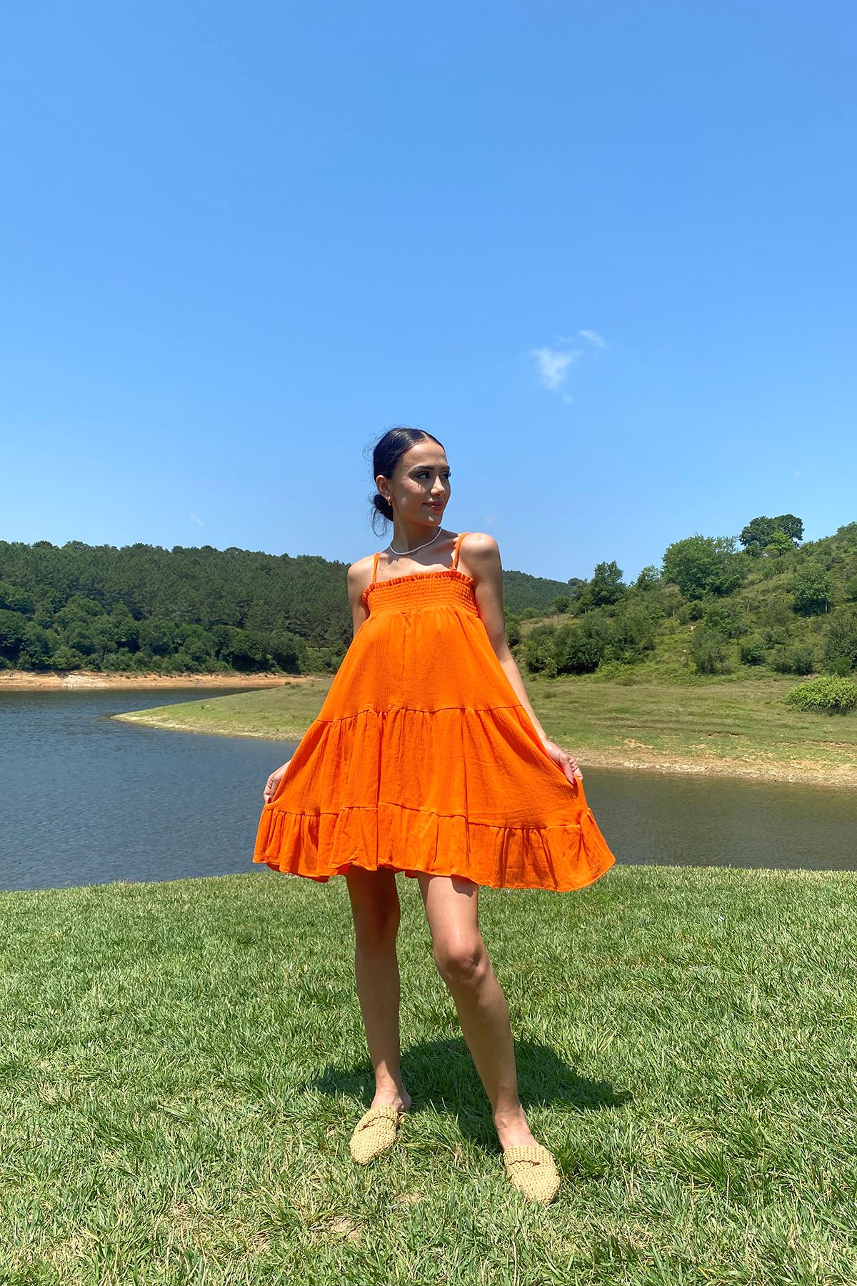 Gipeli Askılı Elbise-Oranj