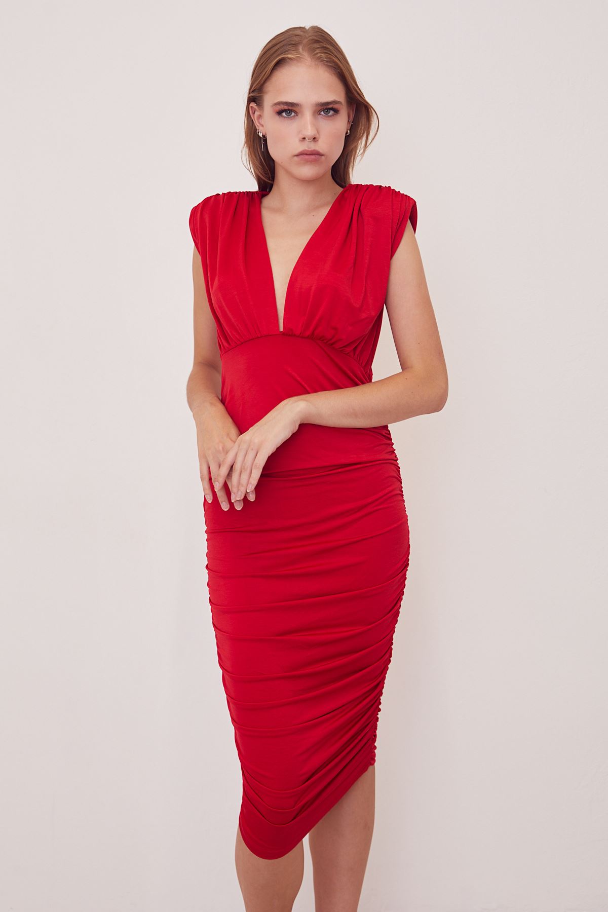 Vatkalı Elbise-Kırmızı