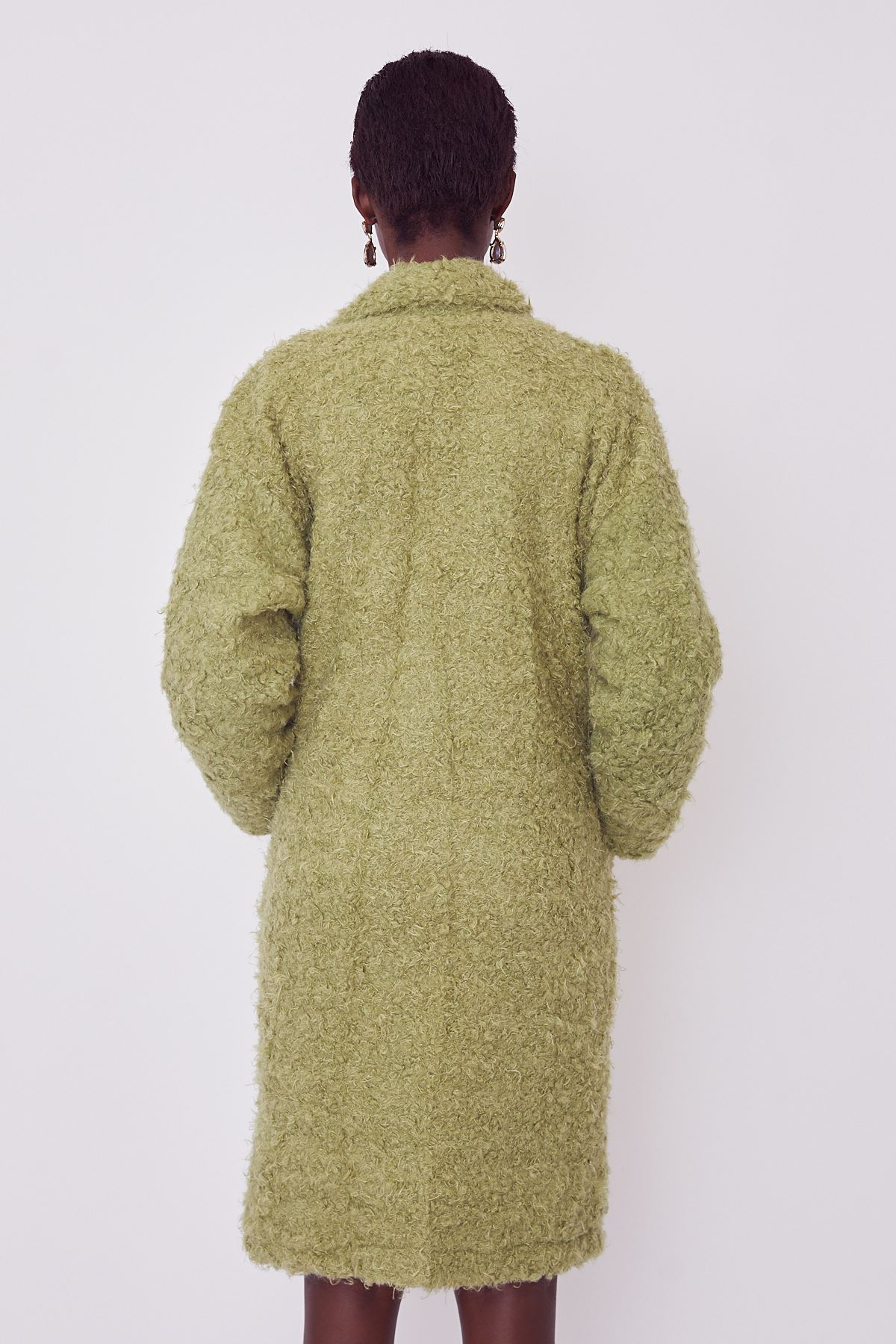Uzun Peluş Ceket-Fıstık Yeşili