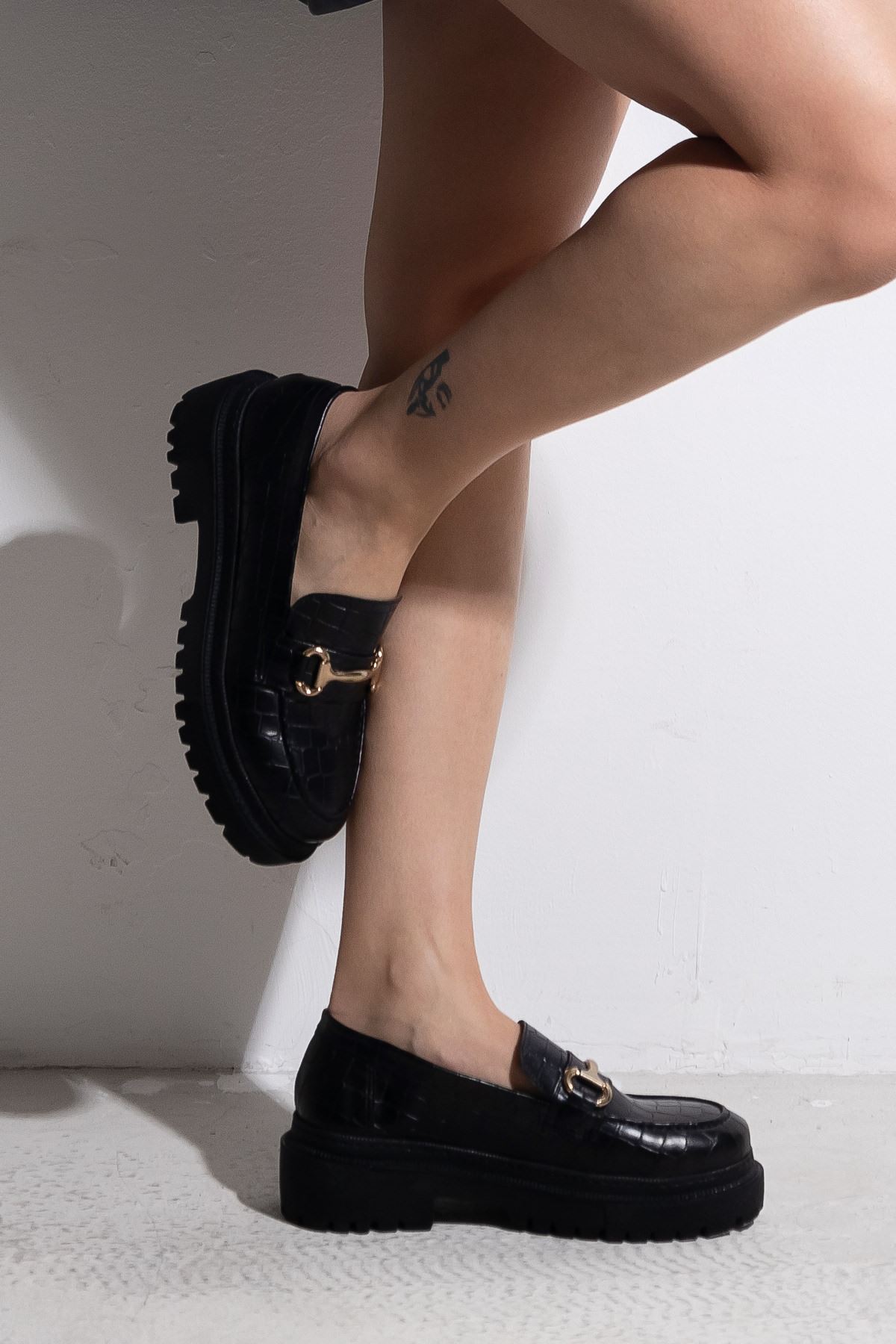 Kroko Desen Ayakkabı-Siyah