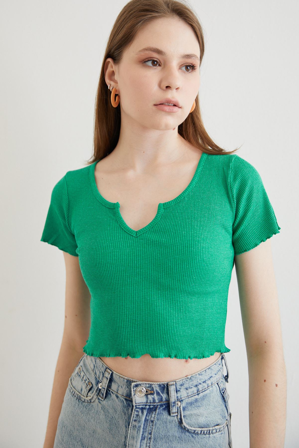 Kaşkorse V Yaka Bluz-Yeşil