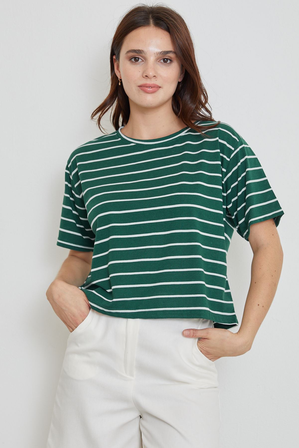 Çizgili T-shirt-Yeşil