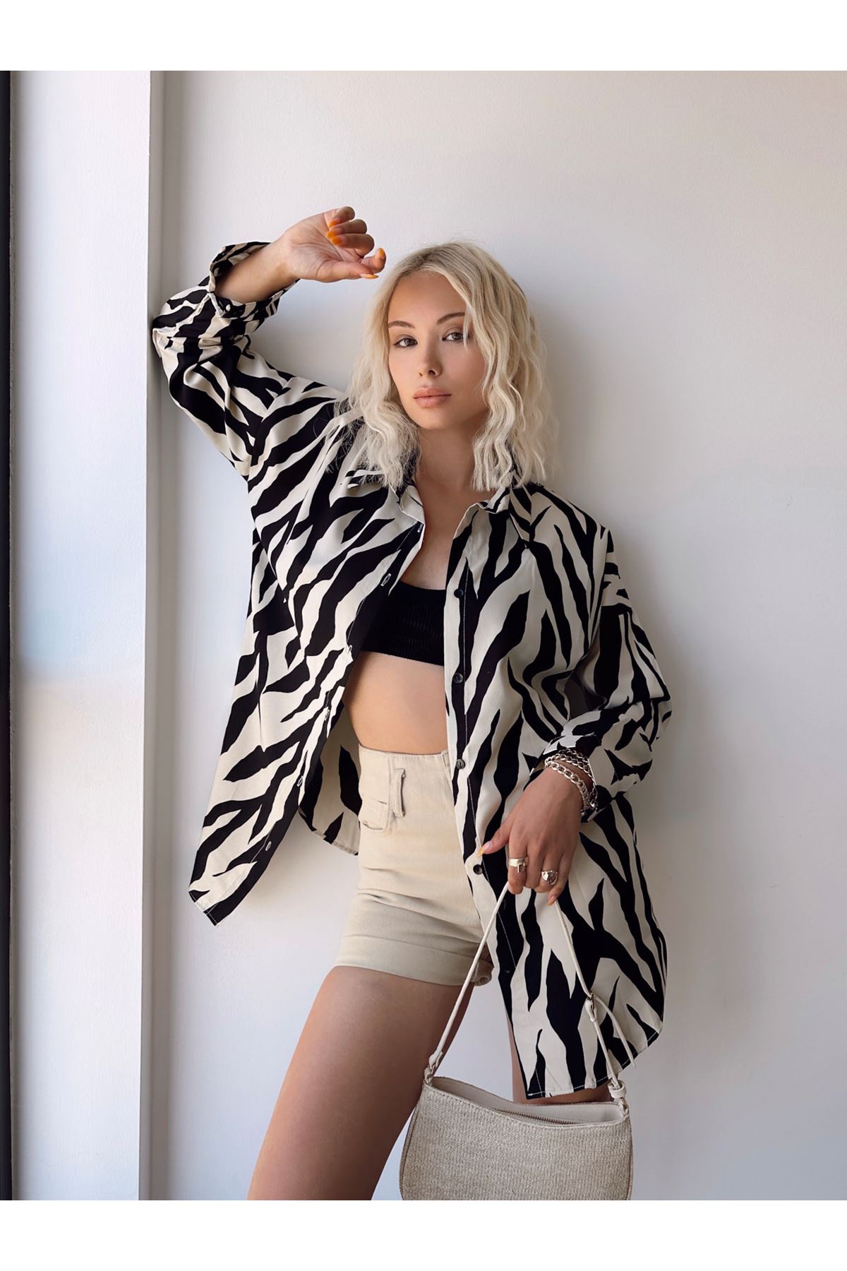 Zebra Desen Gömlek-Siyah