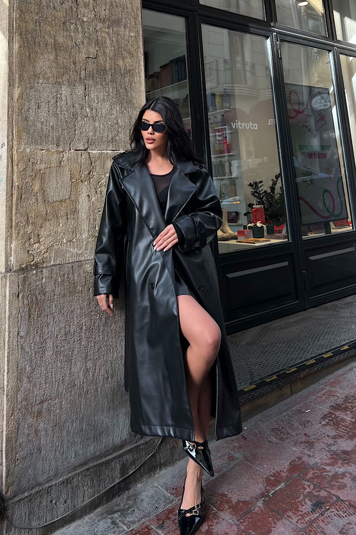 Oversize Deri Trençkot