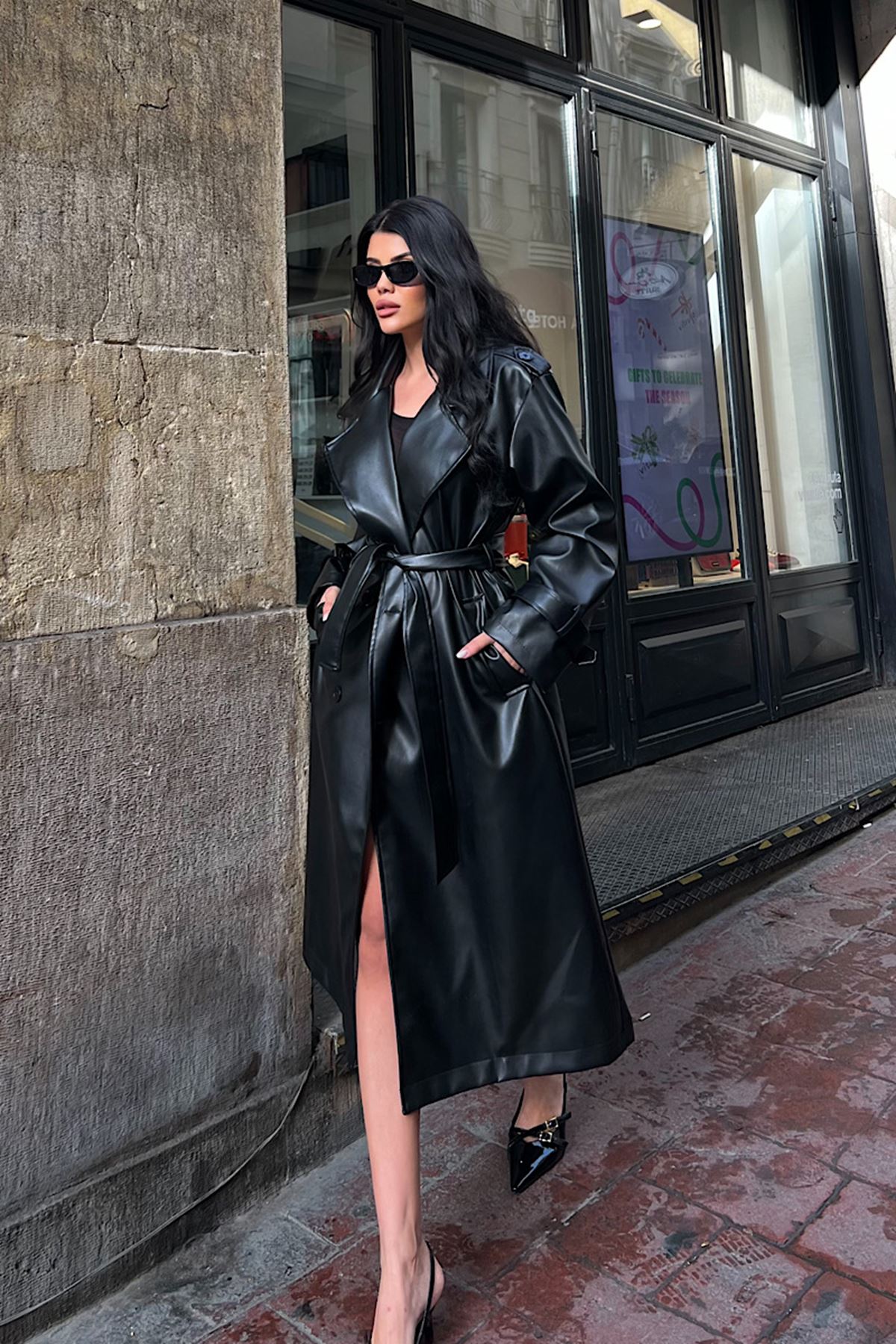 Oversize Deri Trençkot