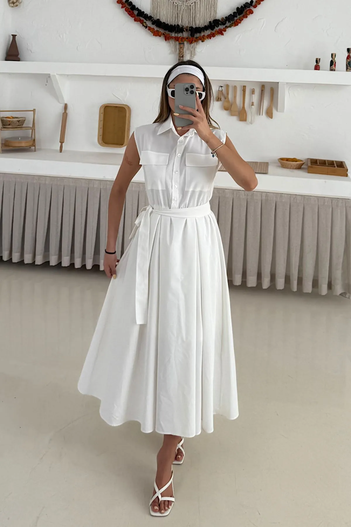 Basic Poplin Elbise Beyaz
