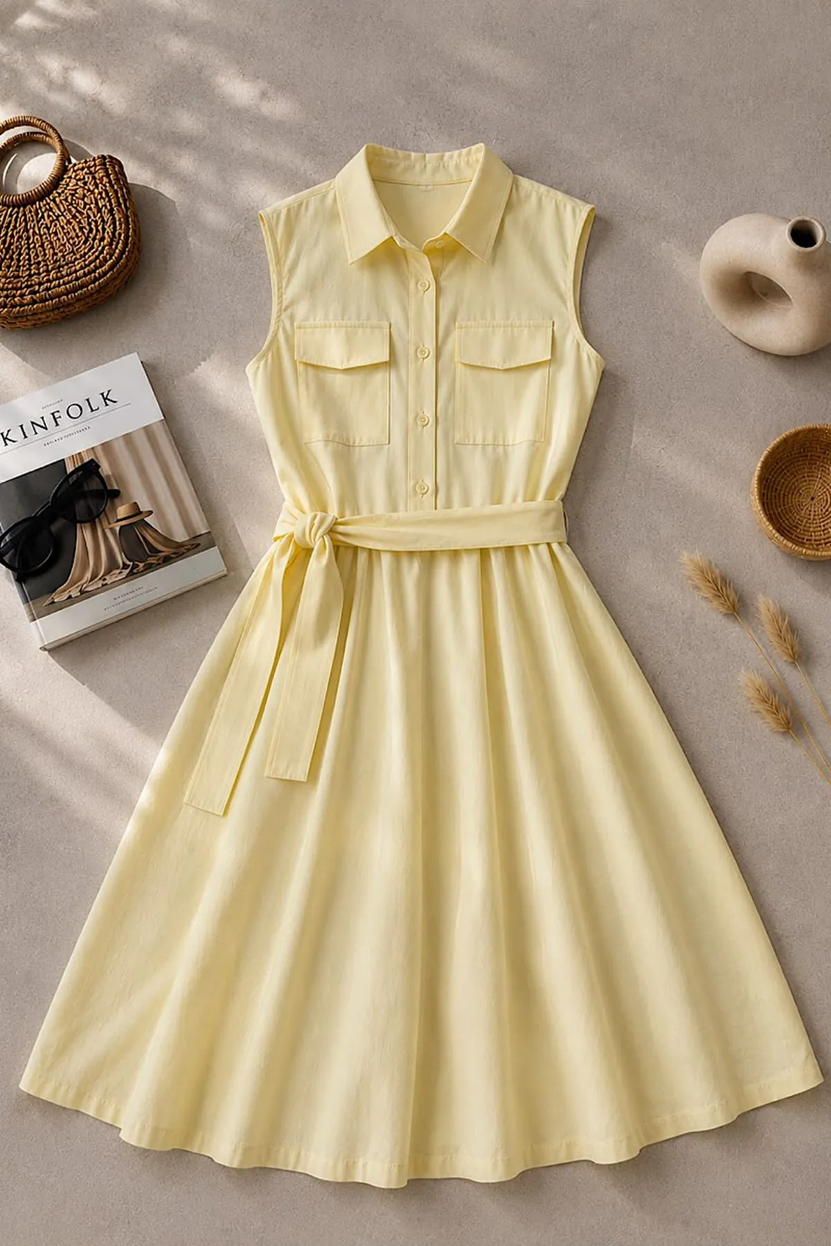 Basic Poplin Elbise Sarı