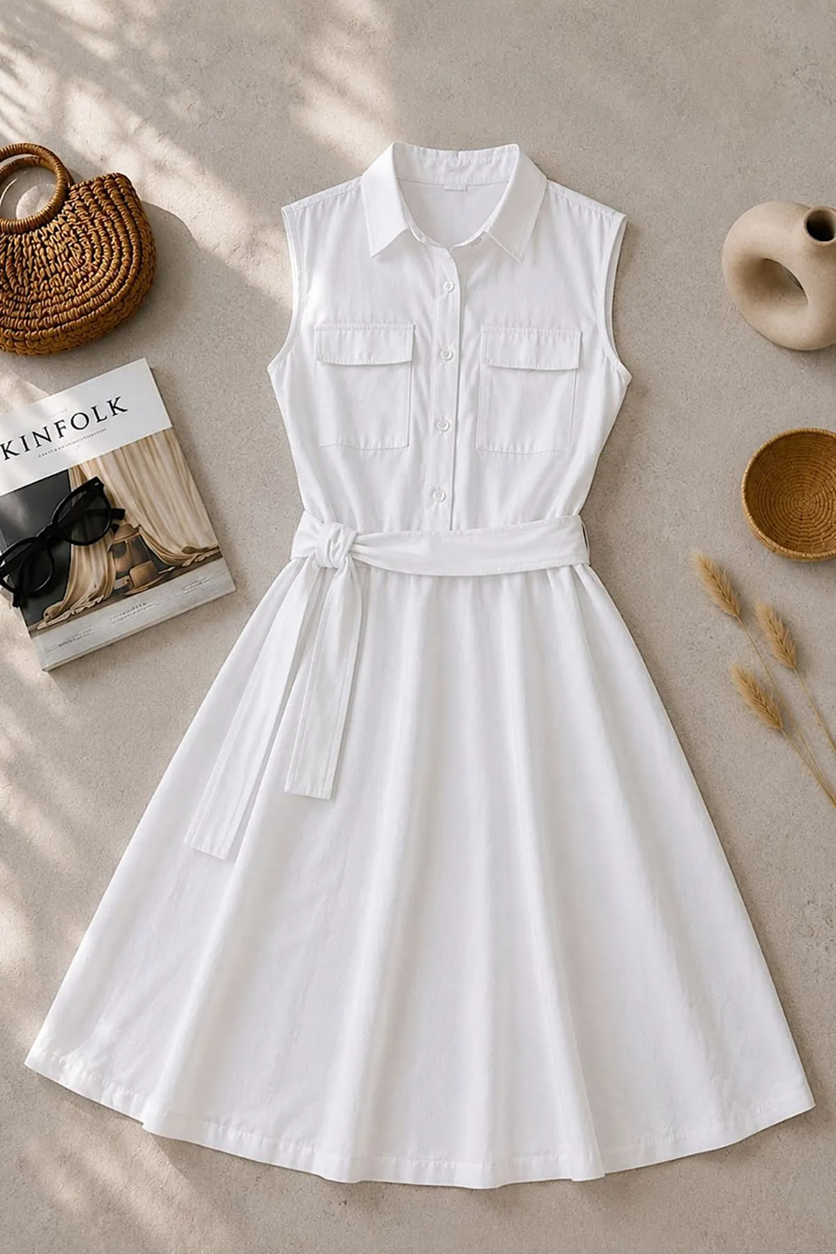 Basic Poplin Elbise Beyaz