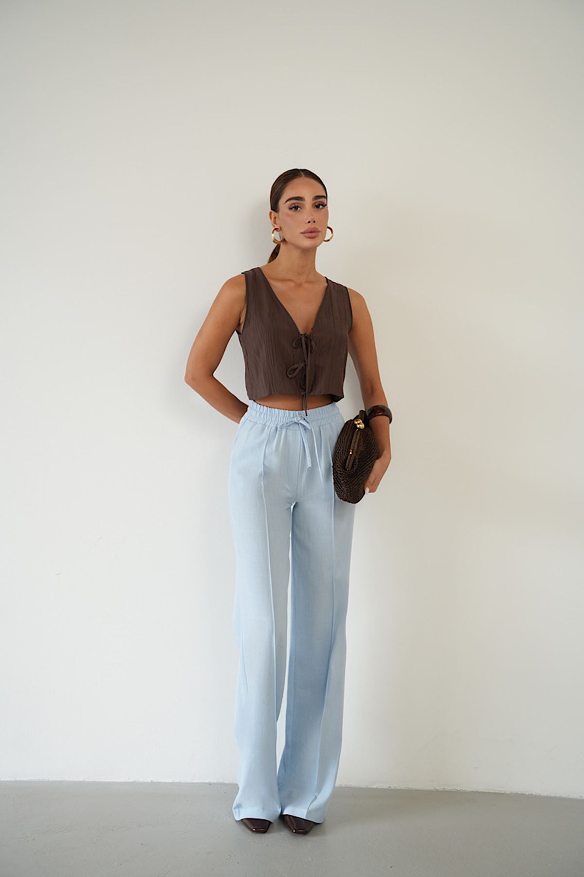 Keten Beli Lastikli Pantolon 