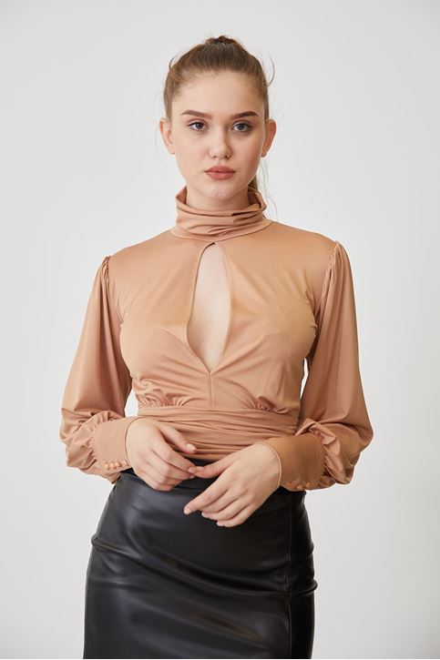 Bel Bağlamalı Bluz-Karamel