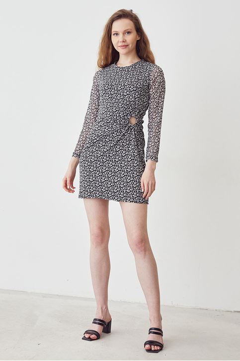 Beli Tokalı Tül Elbise-Siyah