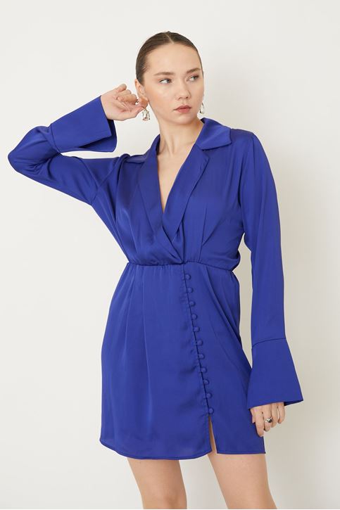 Kol Manşetli Elbise-İndigo