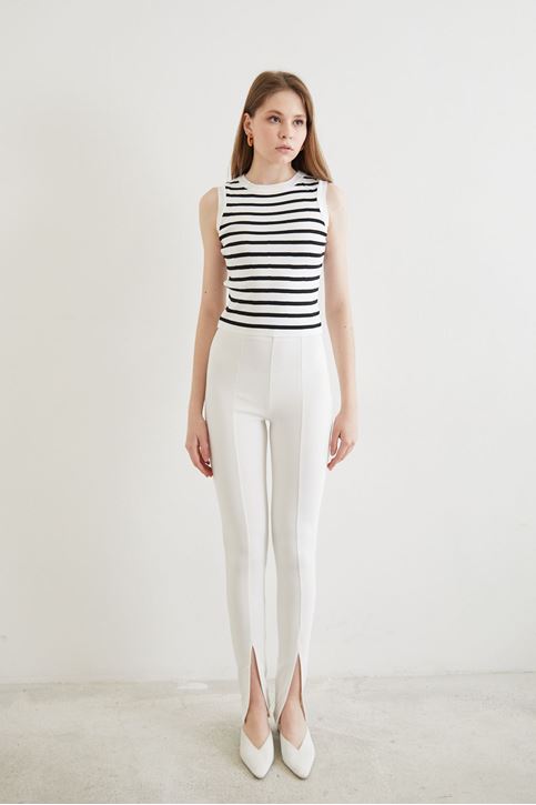 Yırtmaç Detay Pantolon-Beyaz