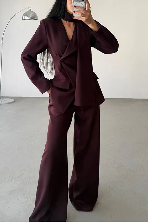 Modern Şal Yaka Takım Mürdüm