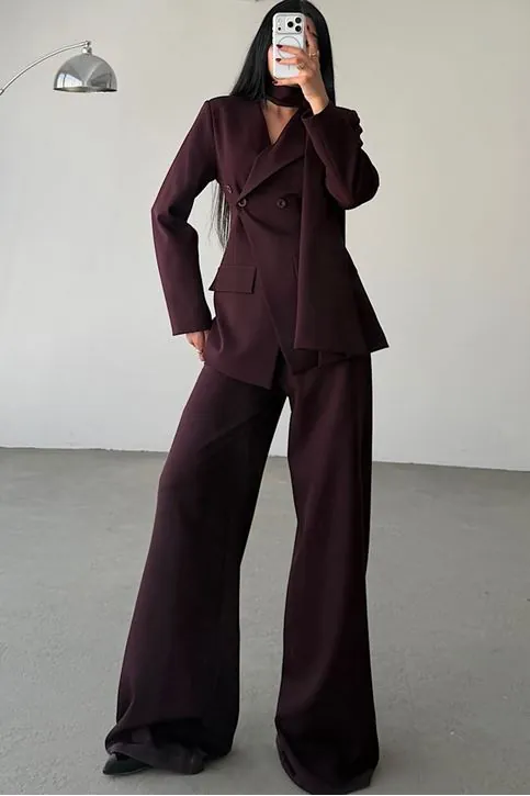 Modern Şal Yaka Takım Mürdüm