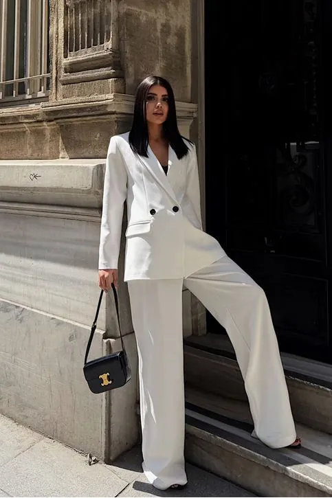 Oversize Ceketli Takım Beyaz