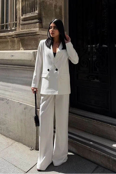Oversize Ceketli Takım Beyaz