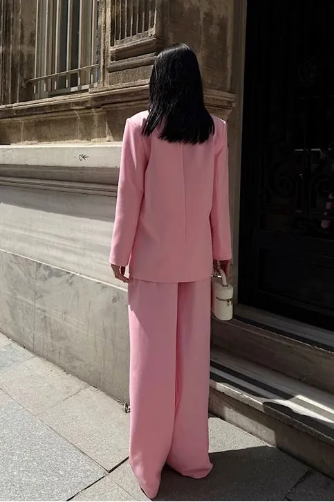 Oversize Ceketli Takım Pembe