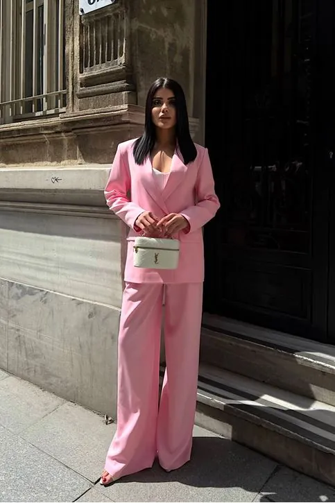 Oversize Ceketli Takım Pembe