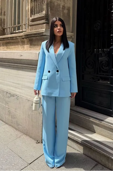 Oversize Ceketli Takım Mavi