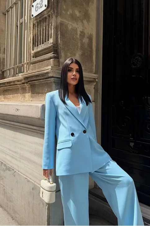 Oversize Ceketli Takım Mavi