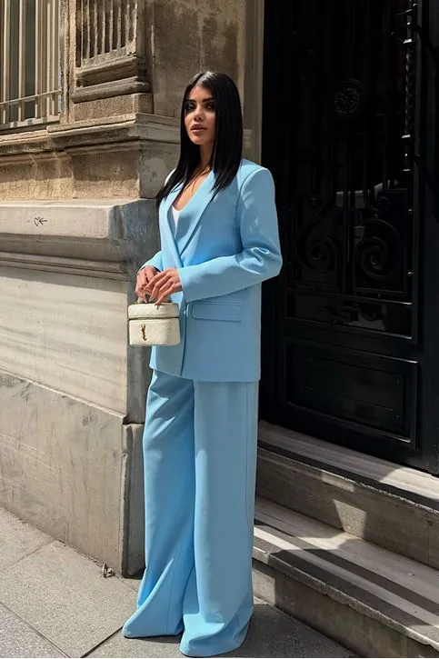 Oversize Ceketli Takım Mavi