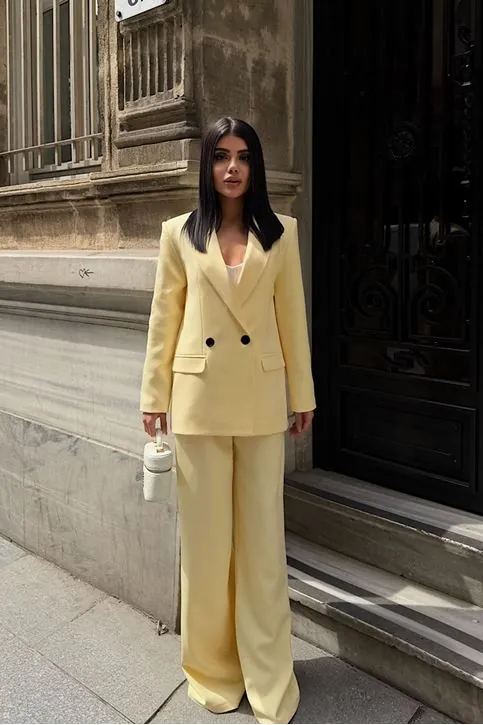 Oversize Ceketli Takım Sarı