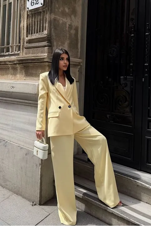 Oversize Ceketli Takım Sarı