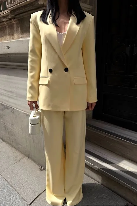 Oversize Ceketli Takım Sarı