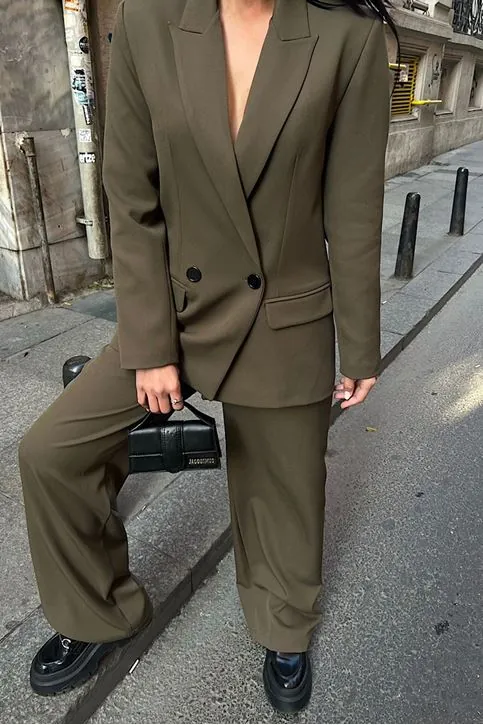 Oversize Ceketli Takım Haki