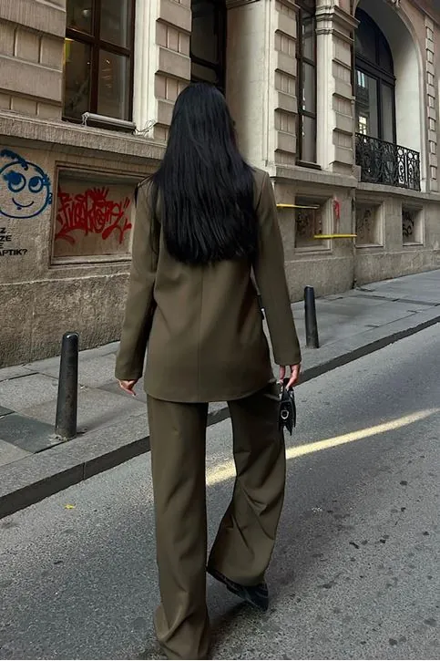 Oversize Ceketli Takım Haki