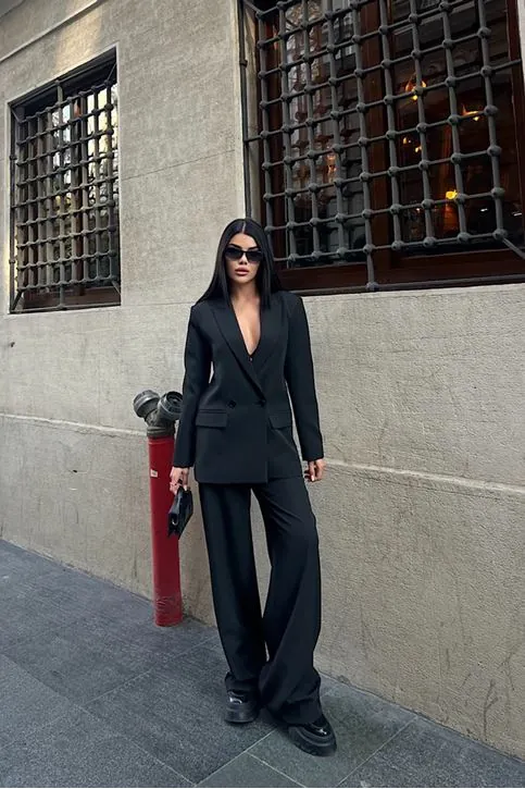Oversize Ceketli Takım Siyah