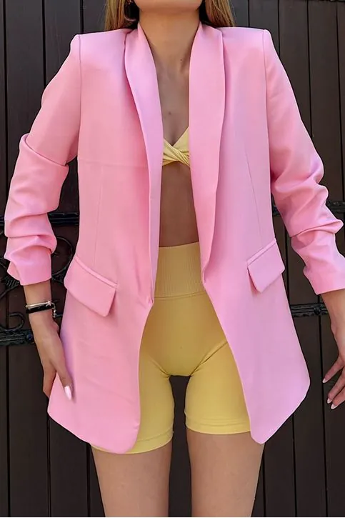 Büzgü Kollu Ceket Pembe