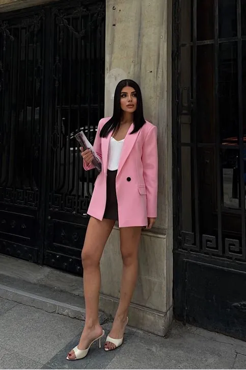 Oversize Blazer Ceket Pembe