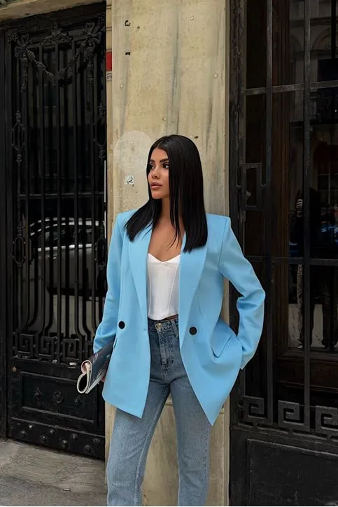 Oversize Blazer Ceket Mavi