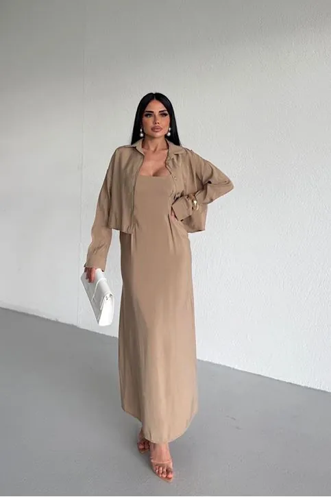 İkili Takım Gömlek Elbise Bej