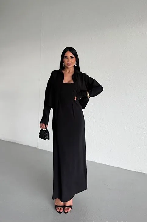 İkili Takım Gömlek Elbise Siyah