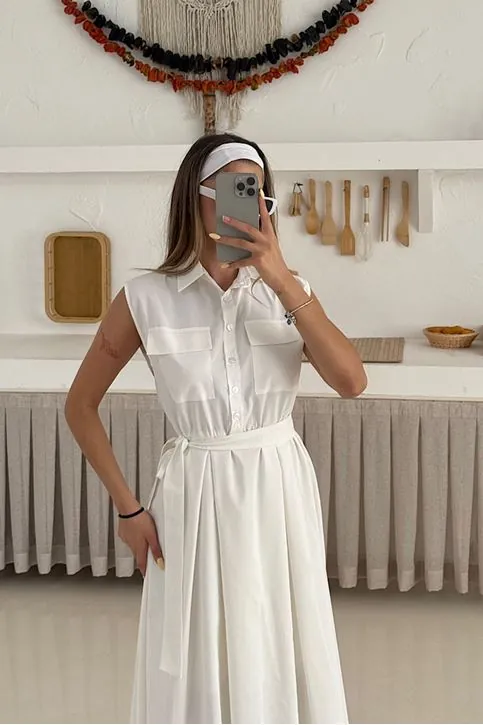 Basic Poplin Elbise Beyaz