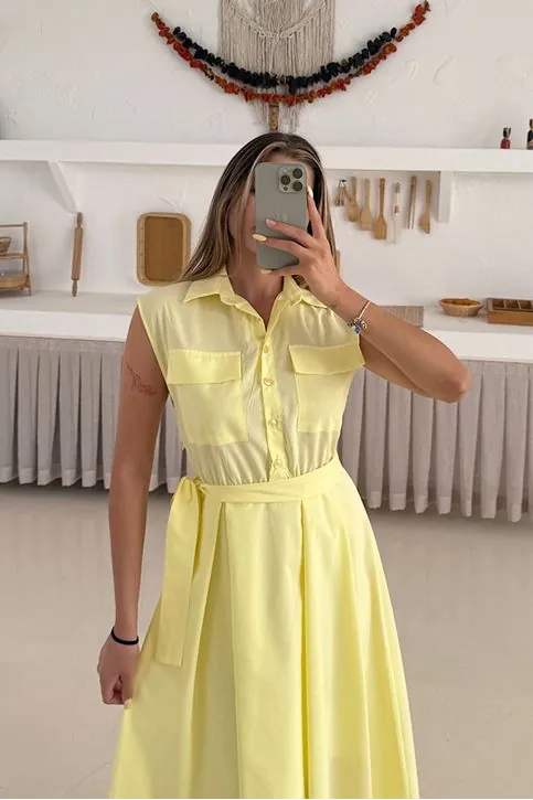 Basic Poplin Elbise Sarı