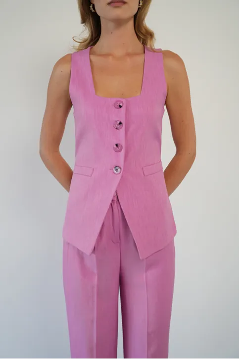 Modern Yelekli İkili Takım Pembe