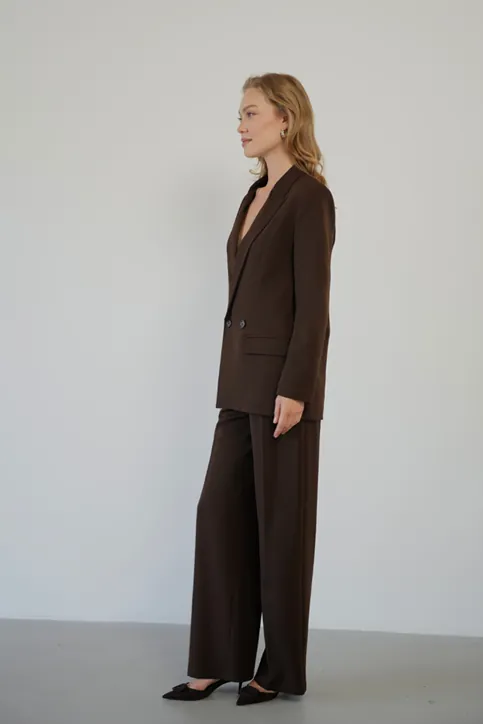 Oversize Ceketli Takım Kahverengi