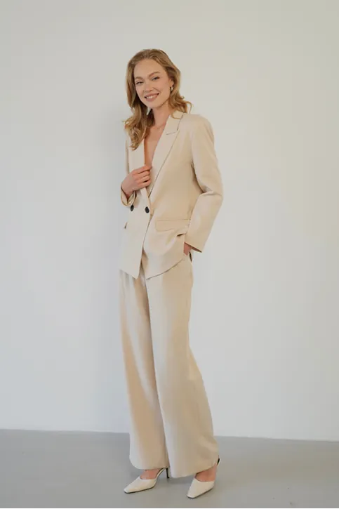 Oversize Ceketli Takım Bej