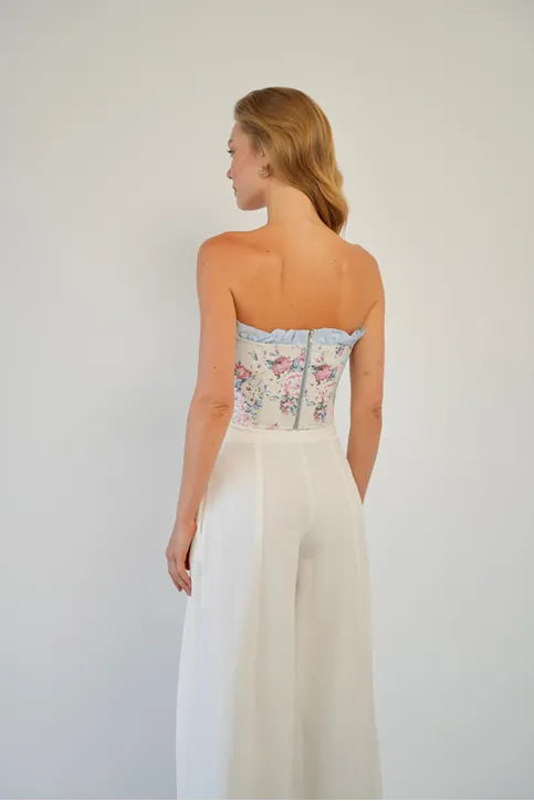 Bağlama Detaylı Straplez Crop Top - Korsaj Görünümlü Fiyonk Detaylı Şık Kadın Bluzu Pembe