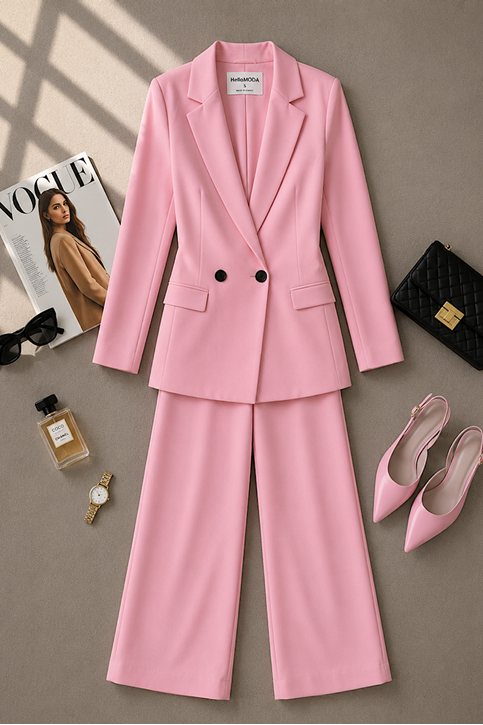 Oversize Ceketli Takım Pembe