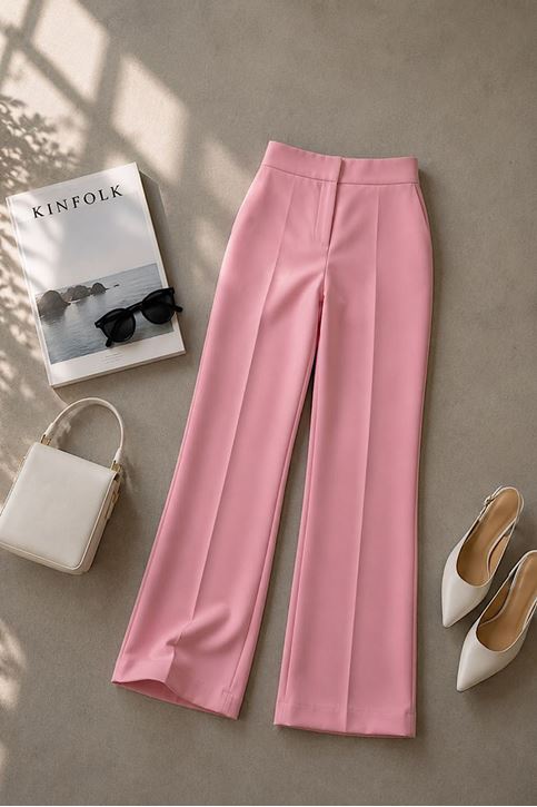 Yüksek Bel Klasik Pantolon Pembe