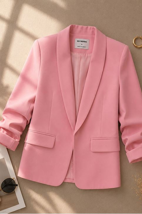 Büzgü Kollu Ceket Pembe